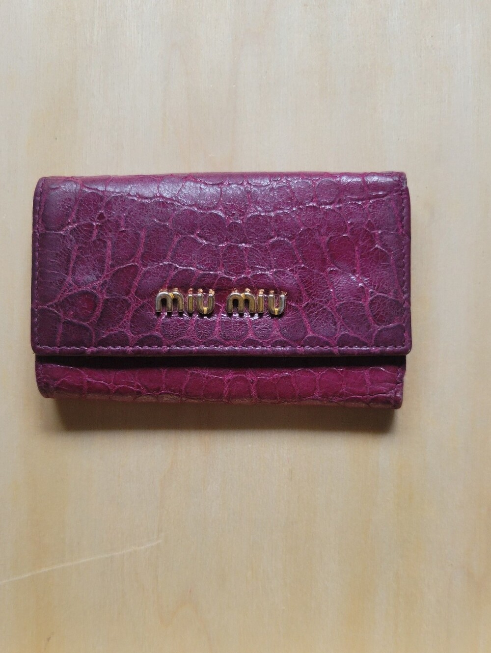 MIU MIU Grape Pink/Purple Leather Croc-Embossed Wallet Key Case Card Holder
